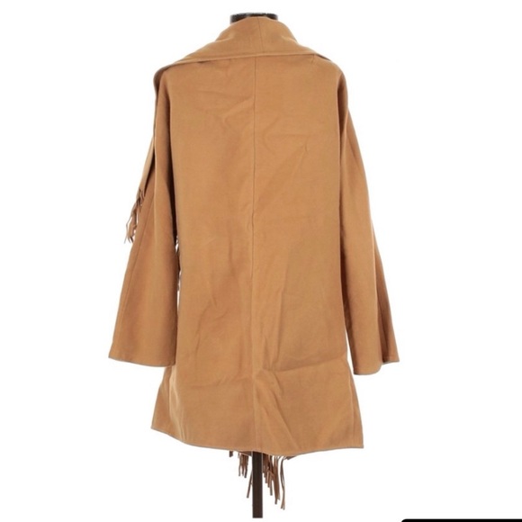 LIKE NEW | J.O.A. Los Angeles | Camel Fringed Long Line Coat/Cape | S - Picture 5 of 10